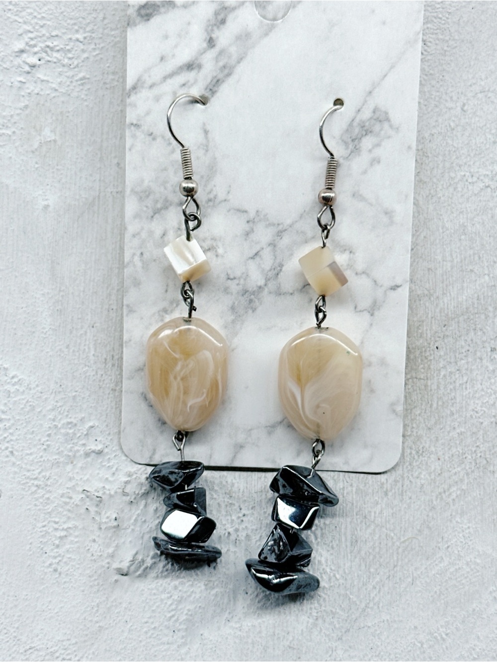 509mc. Hematite and Shell Earrings